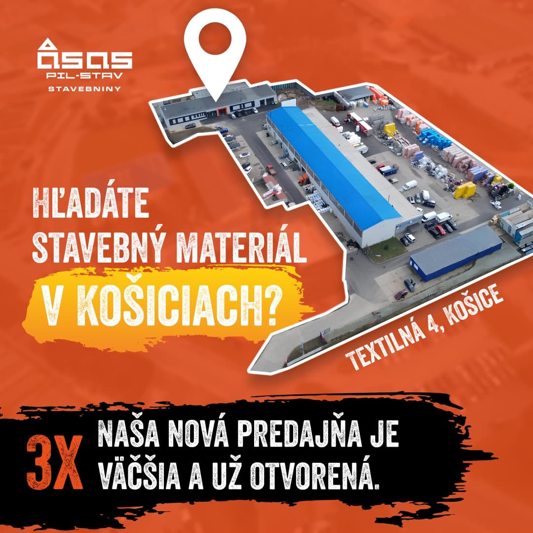 Vizuál PIL-STAV - otvorenie novej predajne na Textilnej 4 v Košiciach, 3× väčšia predajňa