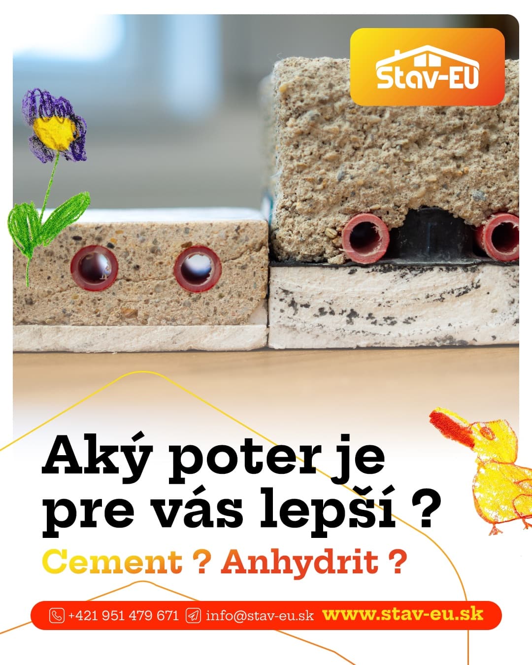 Banner Stav-EU - Aký poter je pre vás lepší? Cement alebo anhydrit, porovnanie vzoriek poterov